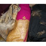 An Indian gold thread embroidered shawl, a sari, embroidered edging etc