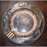 Sam Fanaroff. A circular footed copper bowl inset three cabochon stones, numbered 009 Diameter 45cm