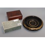 A shagreen cigarette box and three lacquer items