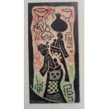Segun Adeku (Nigerian, b.1949), 3 colour lino-cut prints, My loving child, 10/100, 1992; Two men,