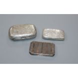 Two silver cigarette cases including engraved Victorian and a continental white metal snuff box.