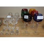 A set of six Bohemian hock glasses, six brandy glasses and four knife rests