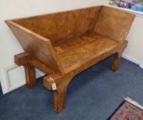 An Indonesian burr teak two seat sofa W.161cm