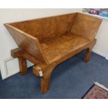 An Indonesian burr teak two seat sofa W.161cm