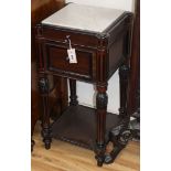 A 19th century French marble top bedside cabinet W.39cm