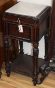 A 19th century French marble top bedside cabinet W.39cm
