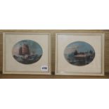 Late 19th century Chinese School, pair gouaches, Waterside fort and Junk at sea, 12 x 15cm