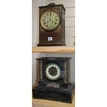 An early 20th century French copper cased mantel clock and a Victorian black slate mantel clock