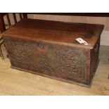 A 19th century Javanese carved teak dowry box W.71cm