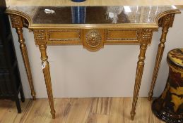A reproduction gilt console table W.111cm