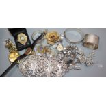 A collection of silver, silver jewellery, costume jewellery, wristwatches, etc, including a Dior