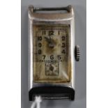 A 1930's stainless steel Longines manual wind rectangular wrist watch, with Arabic dial and