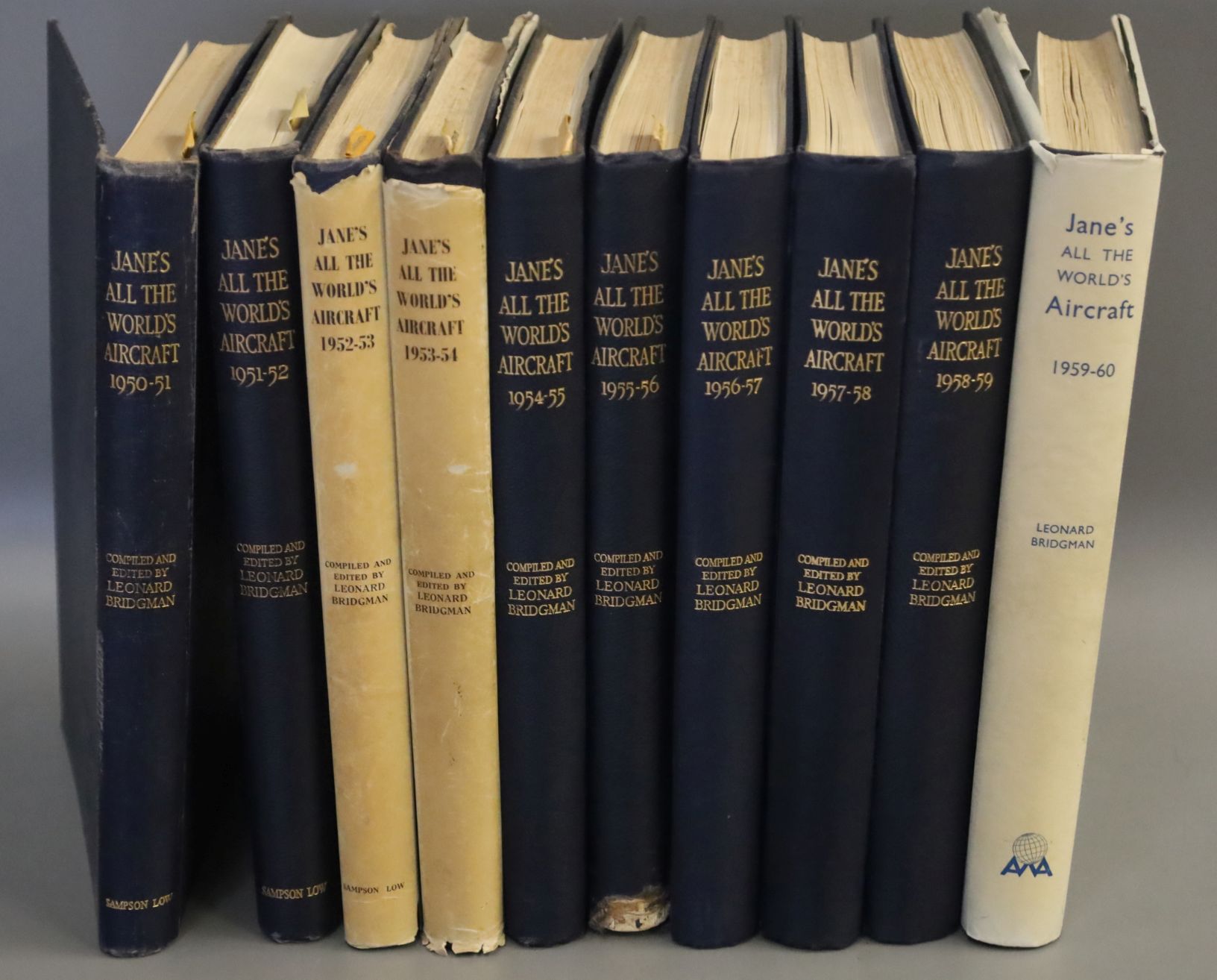 Jane's - Jane's All the World's Aircraft, 10 vols (years 1952/53 and 1959/60 with dj's), qto, cloth,