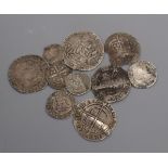 A small collection of English hammered silver coins, comprising Henry VI groat, Elizabeth I sixpence