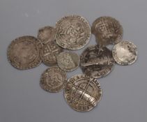 A small collection of English hammered silver coins, comprising Henry VI groat, Elizabeth I sixpence