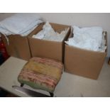 A quantity of assorted linen and footstool