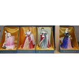 Four Royal Doulton figures, Queens of the Realm: Queen Anne HN3141, Queen Elizabeth I HN3099,