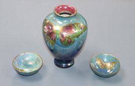 A Shelley Walter Slater lustre vase and two bowls vase 12cm