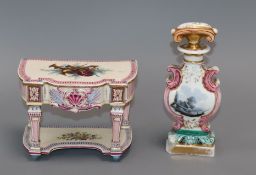 A porcelain scent bottle and faience 'table' casket