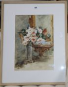 Frances E. James, watercolour, Roses beside a mirror, signed, 48 x 33cm and five other assorted