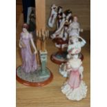 Two Coalport Madam Butterfly figures, two Jane Austen figures and two other Coalport figures