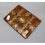 A Victorian brass mounted burr walnut blotter