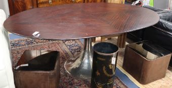 A modern macassar oval pedestal table W.204cm