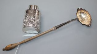 A George II silver toddy ladle by David Hennell I, London, 1749 and a late Victorian silver tea