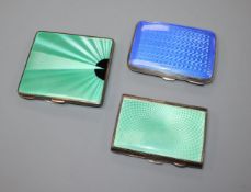 Three assorted silver and enamel cigarette cases including Art Deco by Adie Bros, Birmingham,