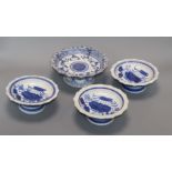 Four Chinese blue and white footed dishes largest diameter 20cm