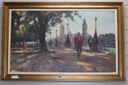 Roger Dellar (Wapping Group), oil on canvas, 'Walking along the Thames', signed and dated '96, 48