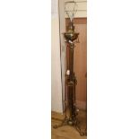 An early 20th century Benson style brass lamp standard (converted to electricity) H.130cm