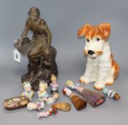 A quantity of pin dollies, a Sylvac dog, an Austrian figure, etc.