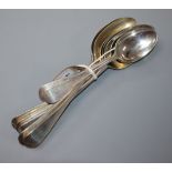 A part set of five Victorian tablespoons, London, 1859 and a pair of dessert spoons (all crested),