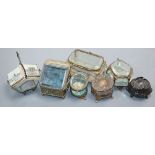 Five assorted 19th century and late gilt metal mounted glass panelled boxes/caskets and two other