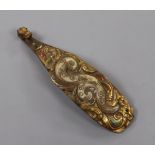 A Chinese gilt bronze and hardstone mounted belt hook, Han Dynasty style