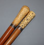 Two malacca canes with pique handles