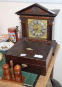 An early 20th century German walnut mantel clock, a Victorian toilet box and a cruet, clock 39cm