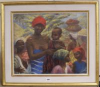 Modern British, oil on canvas, Native woman and children, 50 x 60cm