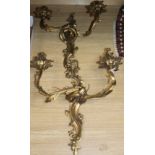 A large pair of rococo style ormolu wall lights height 37cm