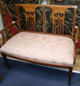 An Edwardian inlaid chair back settee W.106cm