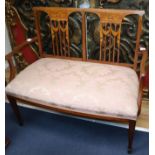 An Edwardian inlaid chair back settee W.106cm