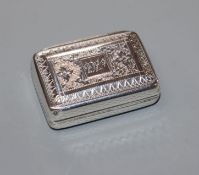 A George III silver rectangular vinaigrette, T. Simpson & Son, Birmingham, 1813, 39mm.