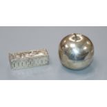 An Edwardian novelty silver apple shaped box and cover, James Deakin & Sons, Sheffield, 1904 and a
