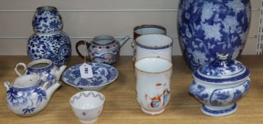 A collection of mixed Chinese vases, mugs and pots, etc. tallest 27cm (11)