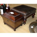 A tea caddy and a leather covered stool