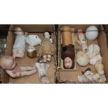 A collection of bisque piano babies, pin dollies etc