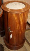 A Victorian mahogany marble top cylinder pot cupboard H.72cm