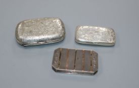 Two silver cigarette cases including engraved Victorian and a continental white metal snuff box.