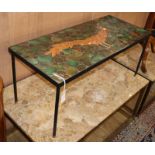 A 1960's enamelled metal "Peacock" coffee table W.91cm